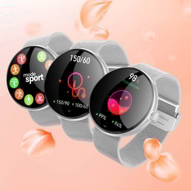 Montre Connectée Femme Élégante Suivi Santé Appel Bluetooth Argent