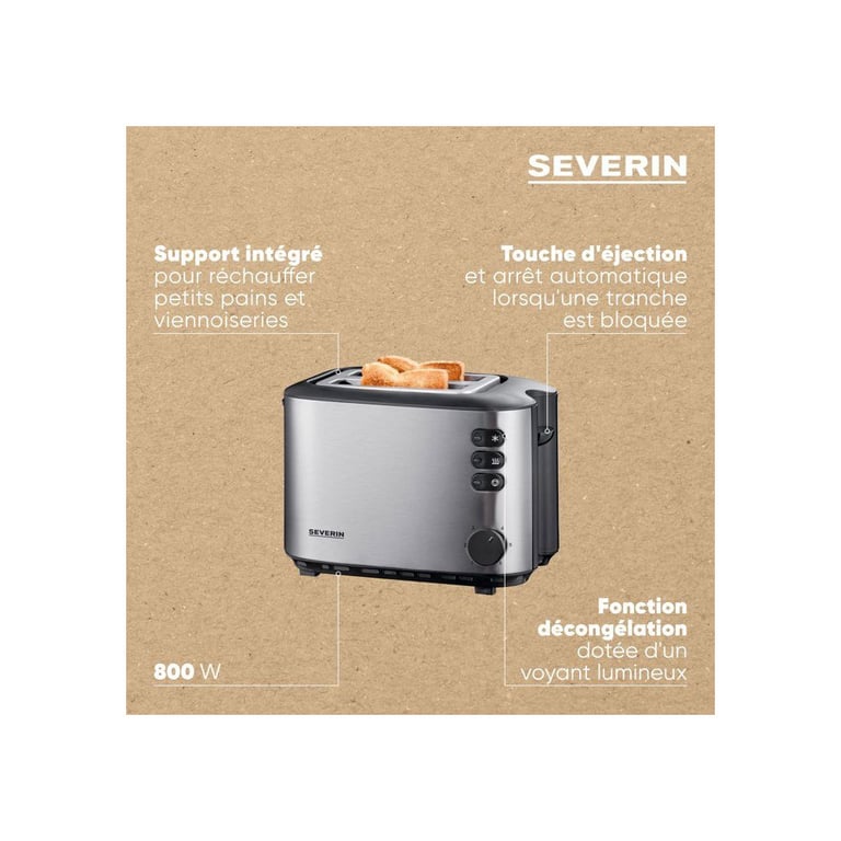 Grille-Pain Severin AT 2514 – 2 Tranches, 850W, Inox Brossé - vue 5