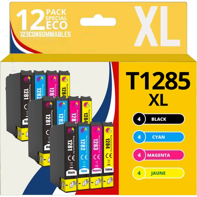 123CONSOMMABLES T1285 Cartouches d'encre Compatible avec EPSON T1285 Renard pour EPSON Stylus T22 Office BX305F BX305FW SX125 SX130 SX230 1 / 1 Cyan / 1 / 1 Jaune Neuf - vue 2