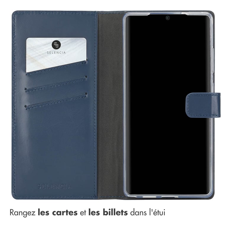 Selencia Étui portefeuille en cuir véritable pour Samsung Galaxy S25 Ultra - Bleu - Neuf