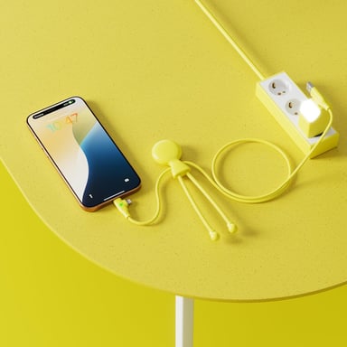 Xoopar Cable Multi USB 3 en 1 - Cable de Carga Rápida Larga 1m20-60W de Potencia - Puerto USB USB-C Lightning - Compatible con todos los Smartphones Mr Bio Long Fast Amarillo