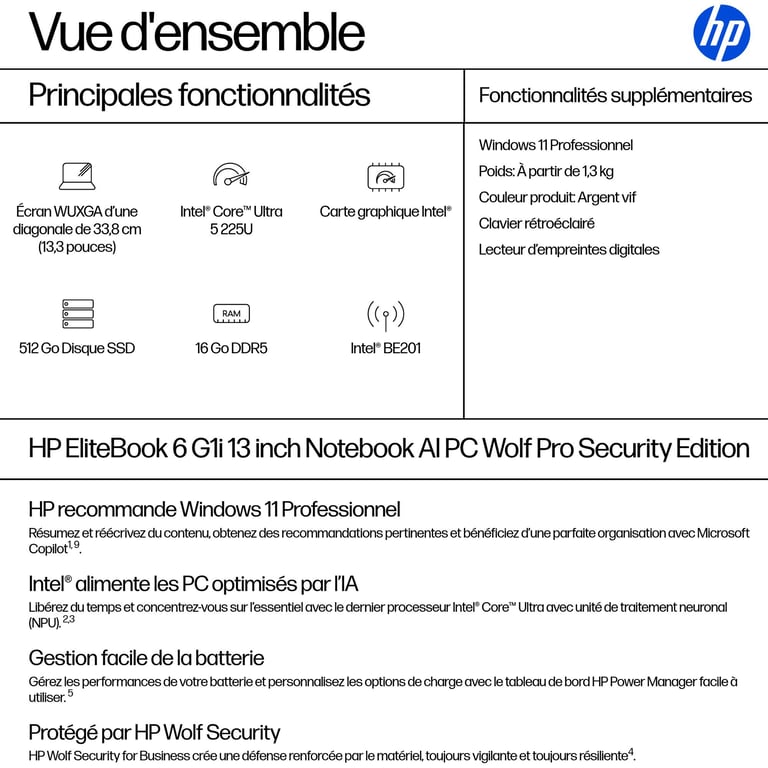 HP AD4F2ET laptop Intel Core Ultra 5 33 8 cm 13.3 WUXGA DDR5 SDRAM Wi Fi 7 802.11be Neuf - vue 2