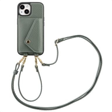 Selencia Coque de télephone Sera avec cordon et porte-cartes enveloppe pour Apple iPhone 15 - Sage Green