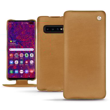 Housse cuir Samsung Galaxy S10+ -  - Marron - Cuir lisse premium