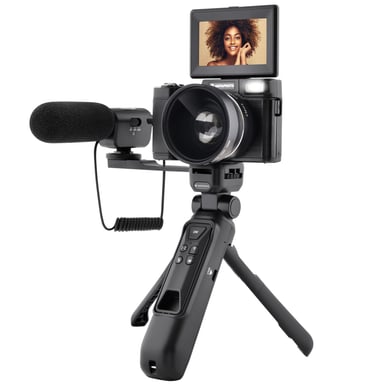 AGFA PHOTO Realishot VLG-4K Kit Vlogging - Caméra 24MP, Vidéo 4K, Ecran LCD 3'', Zoom Numérique 16X, Capteur CMOS, Batterie Lithium - Noir