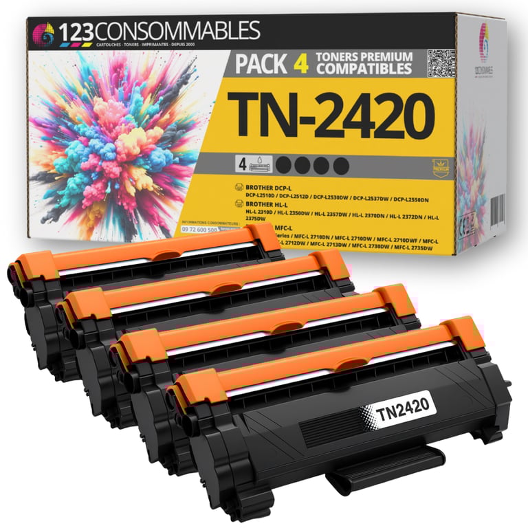 123CONSOMMABLES TN2420 Toner Compatible pour Brother DCP L2530DW MFC L2710DW HL L2350DW DCP L2510D HL L2375DW MFC L2730DW MFC L2750DW HL L2310D TN 2420 TN2410 TN 2410 Neuf - vue 3