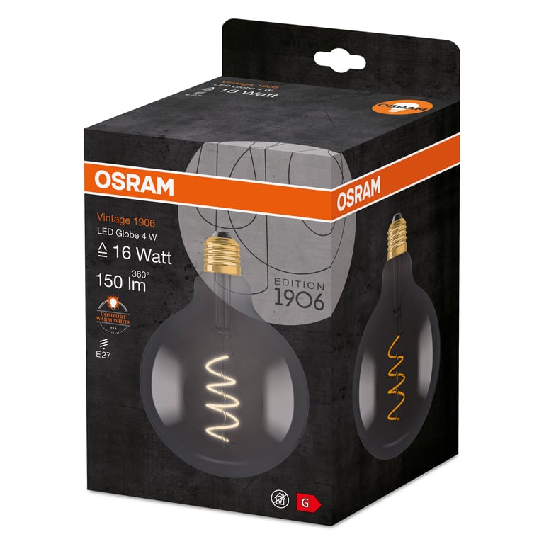 OSRAM Ampoule LED globe Ed.1906 filament spiral smoke E27 Ø125 mm 140 lm - vue 2