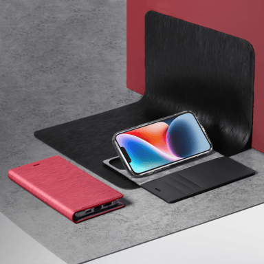 Diarycase 2.0 Custodia a conchiglia in vera pelle con supporto magnetico per Apple iPhone 14 Plus, rosso bordeaux