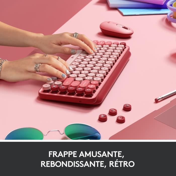 Clavier Sans Fil Logitech POP Keys Mécanique avec Touches Emoji  Personnalisables, Bluetooth ou USB, Design Compact Durable - Rose - Logitech