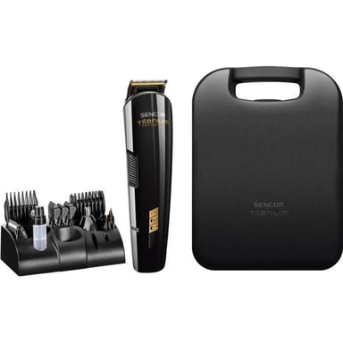 Tondeuse cheveux sans fil SENCOR SHP 8305BK lames titane Noir 12 sabots indicateur hauteur LED autonomie 60 min charge 2 h