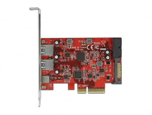 DeLOCK Carte PCI Express x4 à 1 x externe USB Type-C femelle + 2 x externe USB Type-A femelle SuperSpeed USB 10 Gbps + 1 x interne USB 5 Gbps tête à broche