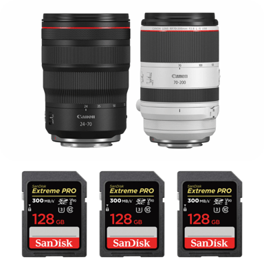 Objetivo Canon RF 24-70mm f/2,8L IS USM + Canon RF 70-200mm f/2,8L IS USM + 3 SanDisk 128GB Extreme PRO UHS-II + Ebook ''20 consejos para fotos que impactan''