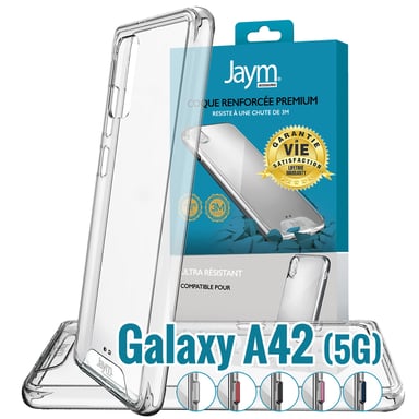 JAYM - Coque Ultra Renforcée Premium pour Samsung Galaxy A42 5G - Certifiée 3 Métres de chute Â– Garantie à  Vie - Transparente - 5 Jeux de Boutons de Couleurs Offerts