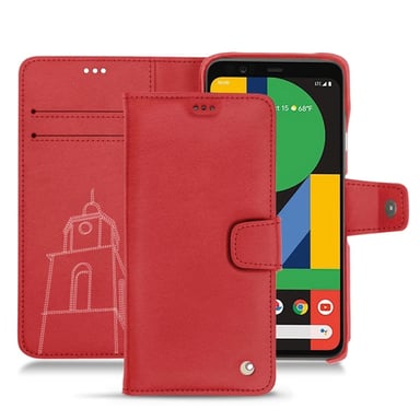 Funda de piel Google Pixel 5 - Solapa billetera - Rojo - Piel lisa de primera calidad