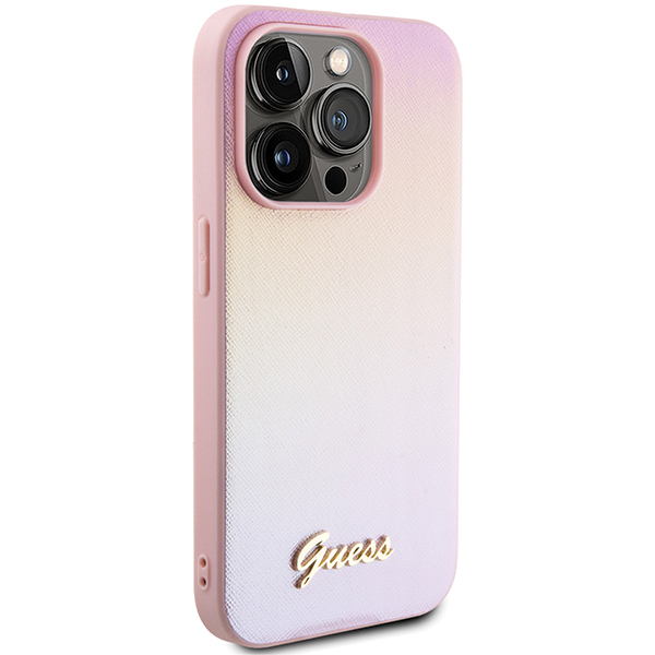 Guess Coque Saffiano pour iPhone 14 Pro Max rose irisé Rose - vue 3