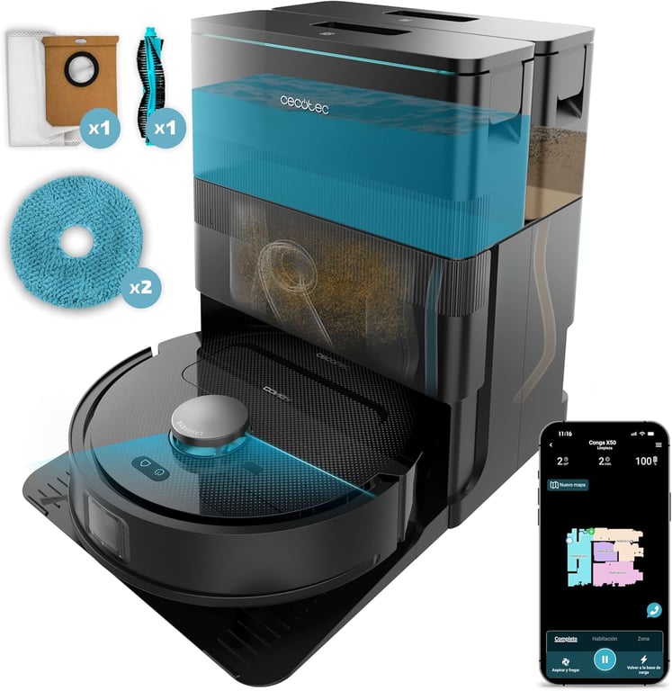 CECOTEC Robot aspirateur laveur noir 15000 Pa - Neuf