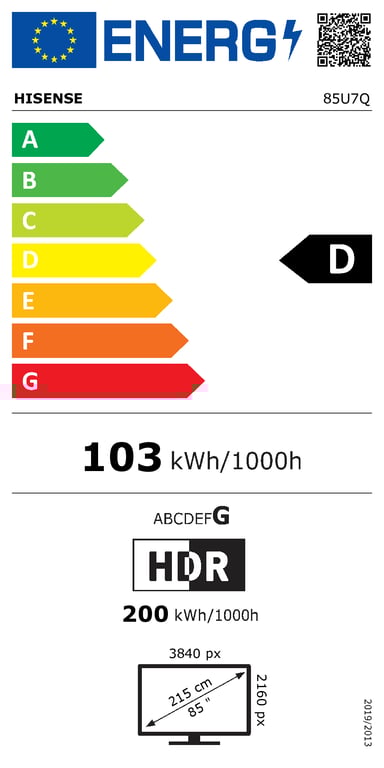 TV Mini LED QLED Hisense 4K UHD 85U7Q 215 cm 2025 - vue 3