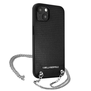 Karl Lagerfeld Funda para iPhone 13 Mini con cadena de transporte y textura Cuero Negro