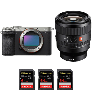 Appareil photo hybride Sony A7C II Silver + FE 50mm f/1.4 GM + 3 SanDisk 64GB Extreme PRO UHS-II + Ebook ''20 astuces pour des images qui claquent''