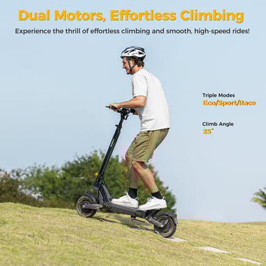 Ausom Trottinette Électrique, Batterie de 15,6Ah, Moteur Double, Pneus Tout-Terrain de 10''x3'', Freins E-ABS + Disques, Recharge Rapide, Suspension à Bras Oscillant, Autonomie de 70 km, Écran LCD de 4,5''