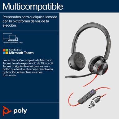 POLY Blackwire 8225 cuffie stereo USB-C + adattatore USB-C/A