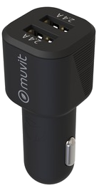 Muvit For Change Chargeur Voiture 2 Usb 2X2.4A 24W Noir