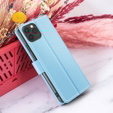 Zanaé Funda tipo cartera para iPhone 11 Pro Max con soporte y lengüeta magnética Azul Claro