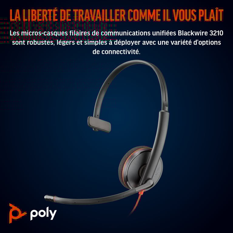 POLY Micro casque Blackwire 3210 monaural USB C + adaptateur USB CA Neuf - vue 7