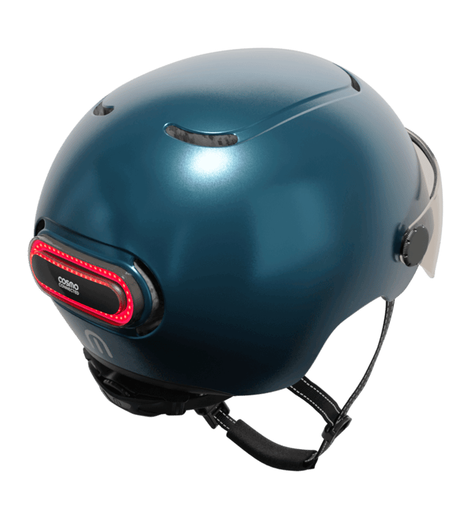 Cosmo Fusion+ Taille M, Bleu Navy- Casque avec éclairage Vélo Arrière Intelligent et Connecté - Assurance Individuelle ALLIANZ offerte durant 1 an - Neuf