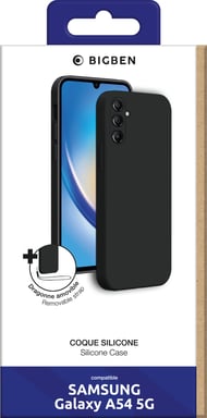 Coque Samsung G A54 5G Silicone + dragonne assortie Noire Bigben