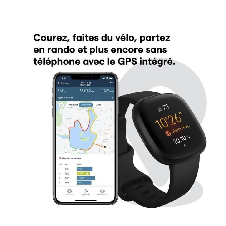 Fitbit Versa 3 Aluminium Montre Connectée Bracelet Silicone 140 220 Mm / Wi Fi Nfc Bluetooth - vue 4