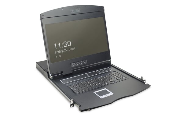 Digitus Console modulare con schermo TFT da 19'' (48,3 cm), 16 porte per tastiera-video-mouse e touchpad, tastiera tedesca