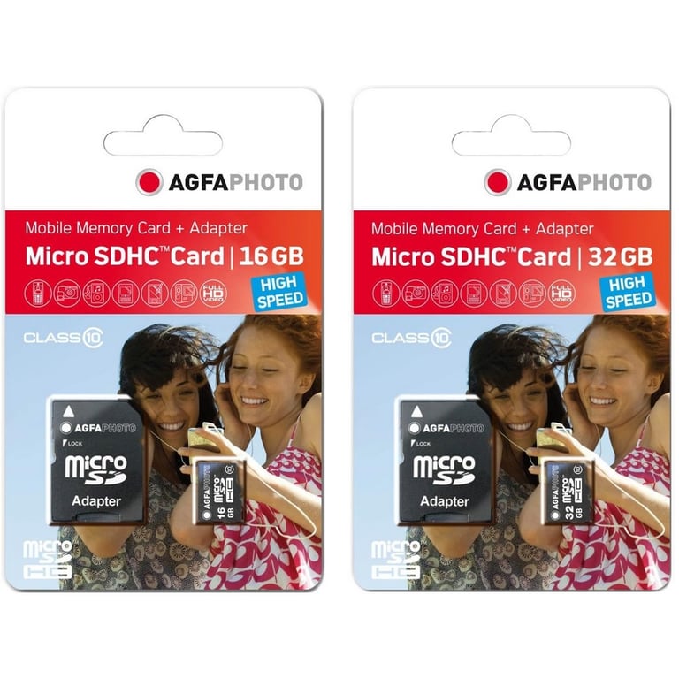 AgfaPhoto Pack 2 cartes mémoire microSDHC Capacité totale + Neuf