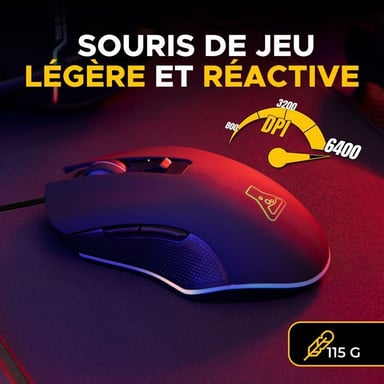 Combo gaming 2-en-1 THE G-LAB Hydrogen Clavier AZERTY filaire semi-mécanique + Souris 7200 DPI RGB Noir