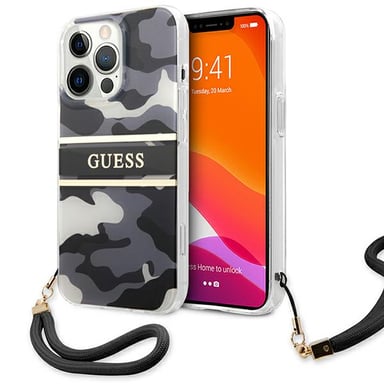 Étui Guess Camo Strap pour iPhone 13 Pro, noir