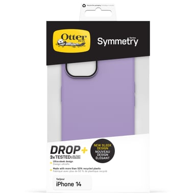 Custodia OtterBox Symmetry per iPhone 14, antigoccia, protezione sottile, resiste a 3 volte più cadute rispetto allo standard militare, antimicrobica, Lilla Apple iPhone 14