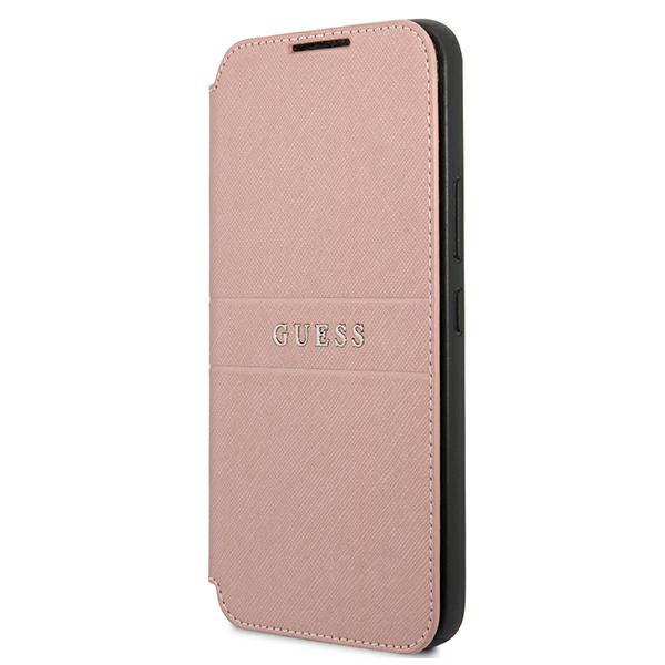 Guess Étui à rabat Saffiano Stripes rose pour Samsung Galaxy S22 Plus