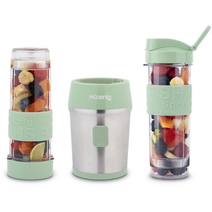 Mini Blender Smoothie Transportable Compact 570mL H.Koenig SMOO18 Sans BPA Puissant Mixeur à Smoothie 2 Bouteilles Portables 4 Lames en Inox 2 gourdes avec couvercles de voyage incluses - vue 5