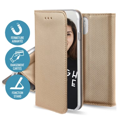 JAYM - Etui Folio Or compatible avec [SAMSUNG GALAXY A54 5G] – Fermeture Magnetique – Fonction cinéma Stand – Rangement cartes inclus