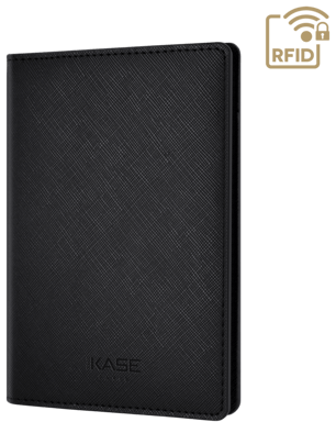 Etui passeport saffiano pour voyage, minuit noir