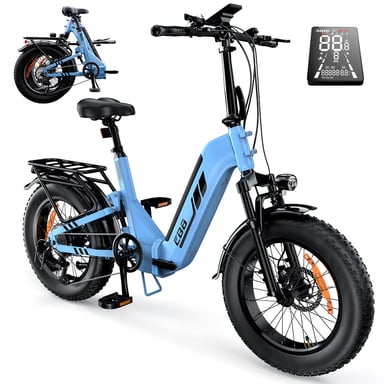 Vélo électrique pliable iScooter EB8 avec batterie 48 V 15 Ah - Bleu