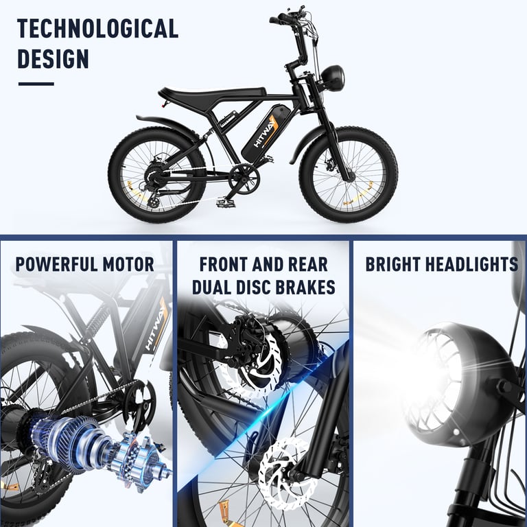 HITWAY vélo électrique Pliable 20 E-Bike Noir,Vélos à Assistance,Batterie 18Ah, Écran LCD, pompe à vélo gratuite