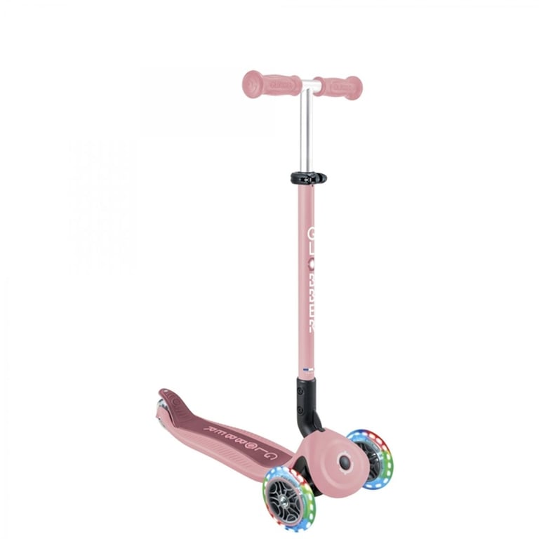 Trottinette évolutive GLOBBER GO-UP ACTIVE LIGHTS 3 roues avec siège roues lumineuses sans piles (dynamo) Rose pastel guidon réglable 4 hauteurs frein au pied pliage bouton-poussoir - Neuf