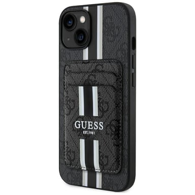Custodia Guess 4G Stripes con portafoglio Magsafe per iPhone 15 nero