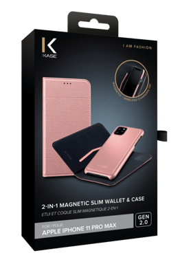 Étui et Coque slim magnétique 2-en-1 GEN 2.0 pour Apple iPhone 11 Pro Max, Or Rose