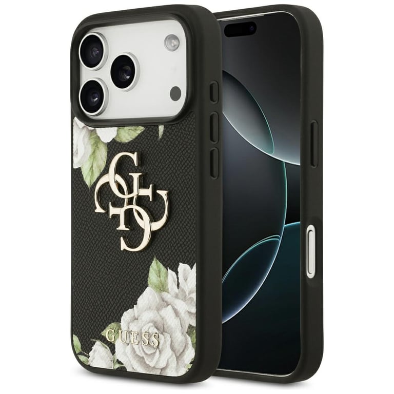 Guess Coque Hardcase 4G Grained Roses Big Logo pour iPhone 17 Pro
