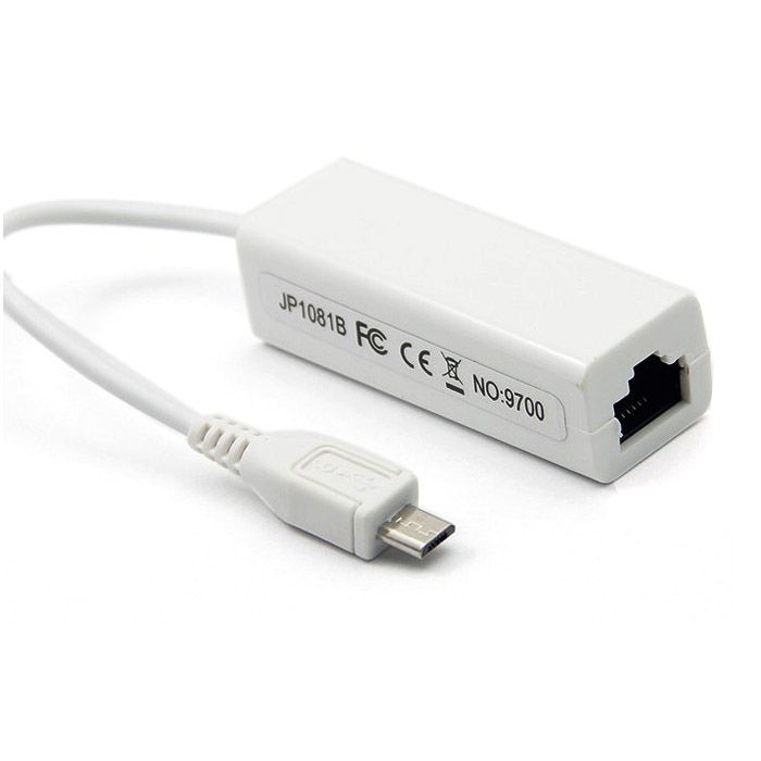 Adaptateur Ethernet RJ45 Micro USB smartphone tablette tactile ordinateur blanc