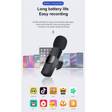CP K9 Mini Lightning Smartphone Wireless clip clear sound microphone noise cancell (5.7x1.5cm) Black