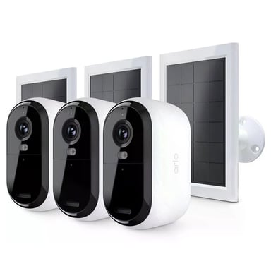 Arlo Essential Caméra de sécurité extérieure 2K avec Panneaux Solaires, pack de 3