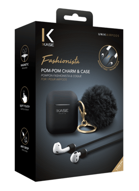 Fashionista Pompon & Shell per Apple AirPods con cinturino magnetico automatico, nero notte